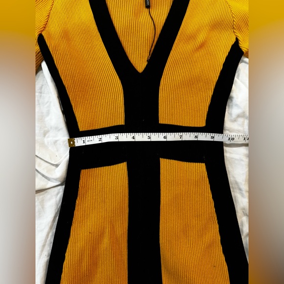 Yellow and Black Ribbed Knit Body-Con Long Sleeve Mini Dress (Size M) - Picture 11 of 13